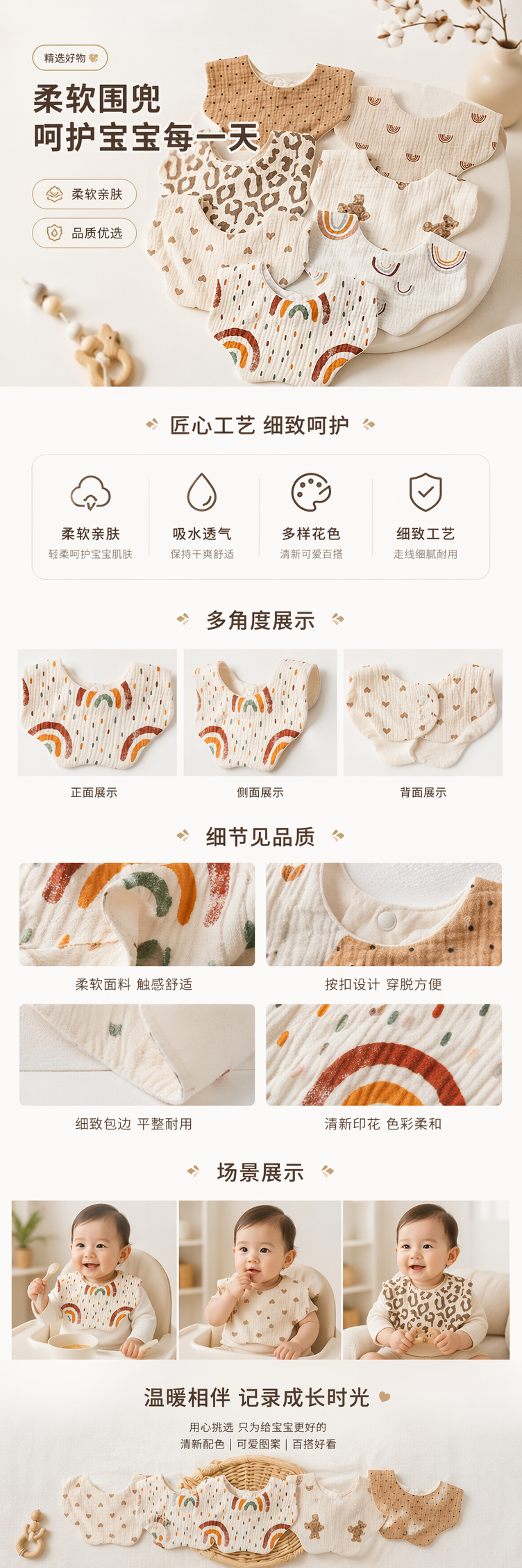 米色系婴儿围兜纯棉吸水防污宝宝吃饭围嘴新生儿用品详情1