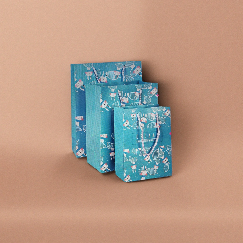 Blue cartoon rabbit gift bag, hand-held birthday party packaging bag