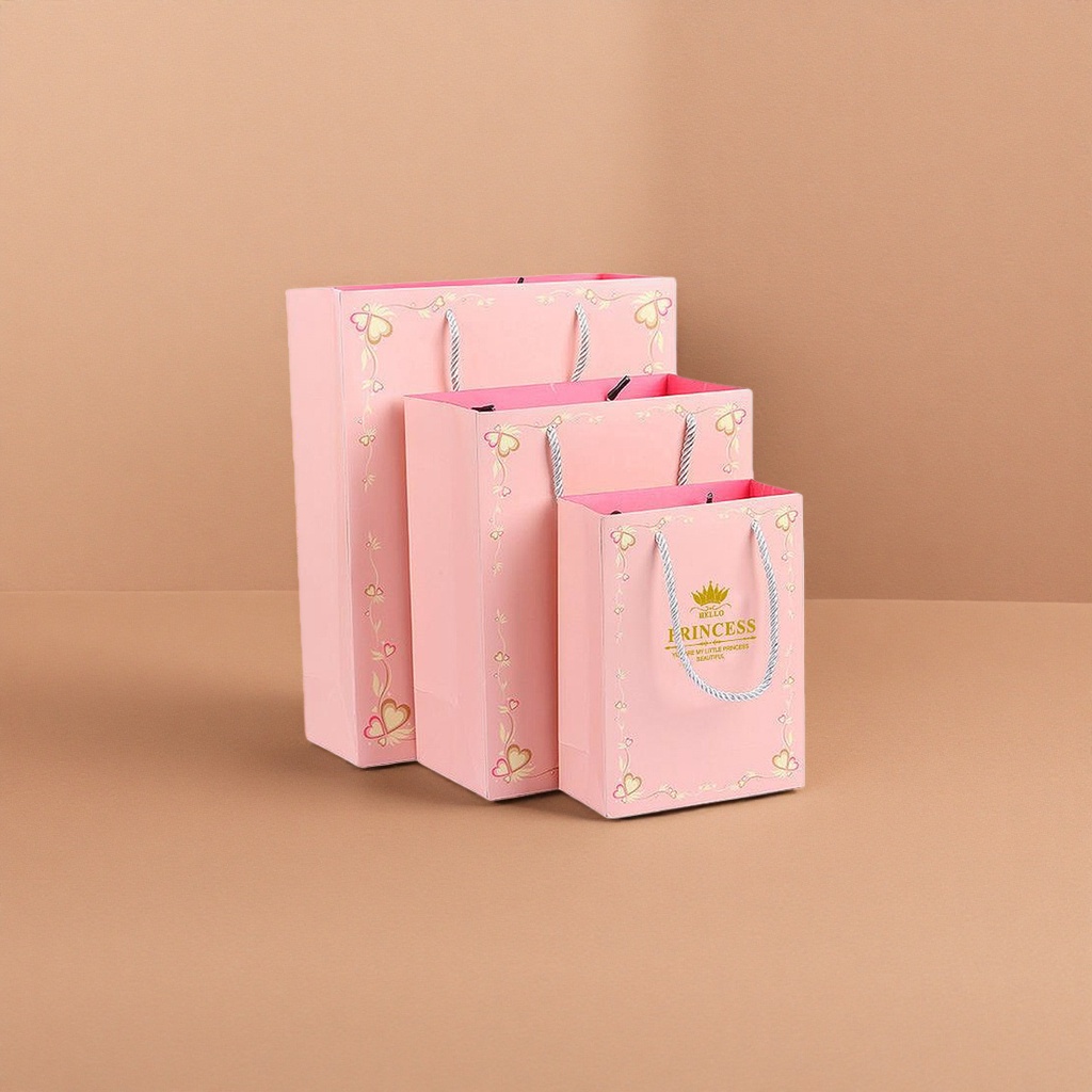 Pink gift bags, hand-held paper bags, packaging bags, suitable for weddings, birthdays and parties