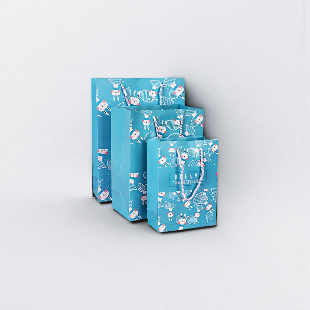 Blue cartoon rabbit pattern gift bag, large hand-held eco-friendly paper bag, gift packaging