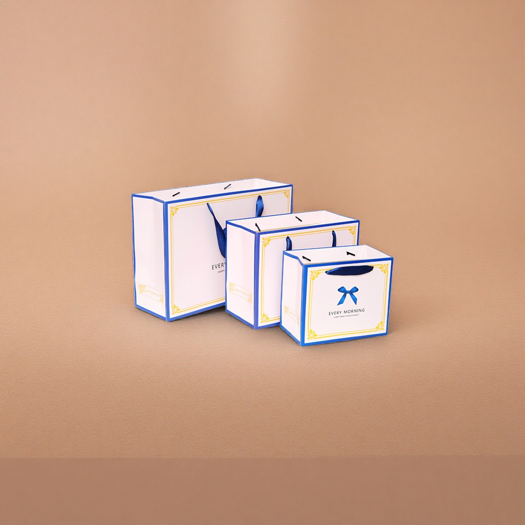 Blue border, white gift bag, thickened hand-held eco-friendly shopping bag, gift packaging bag details Picture