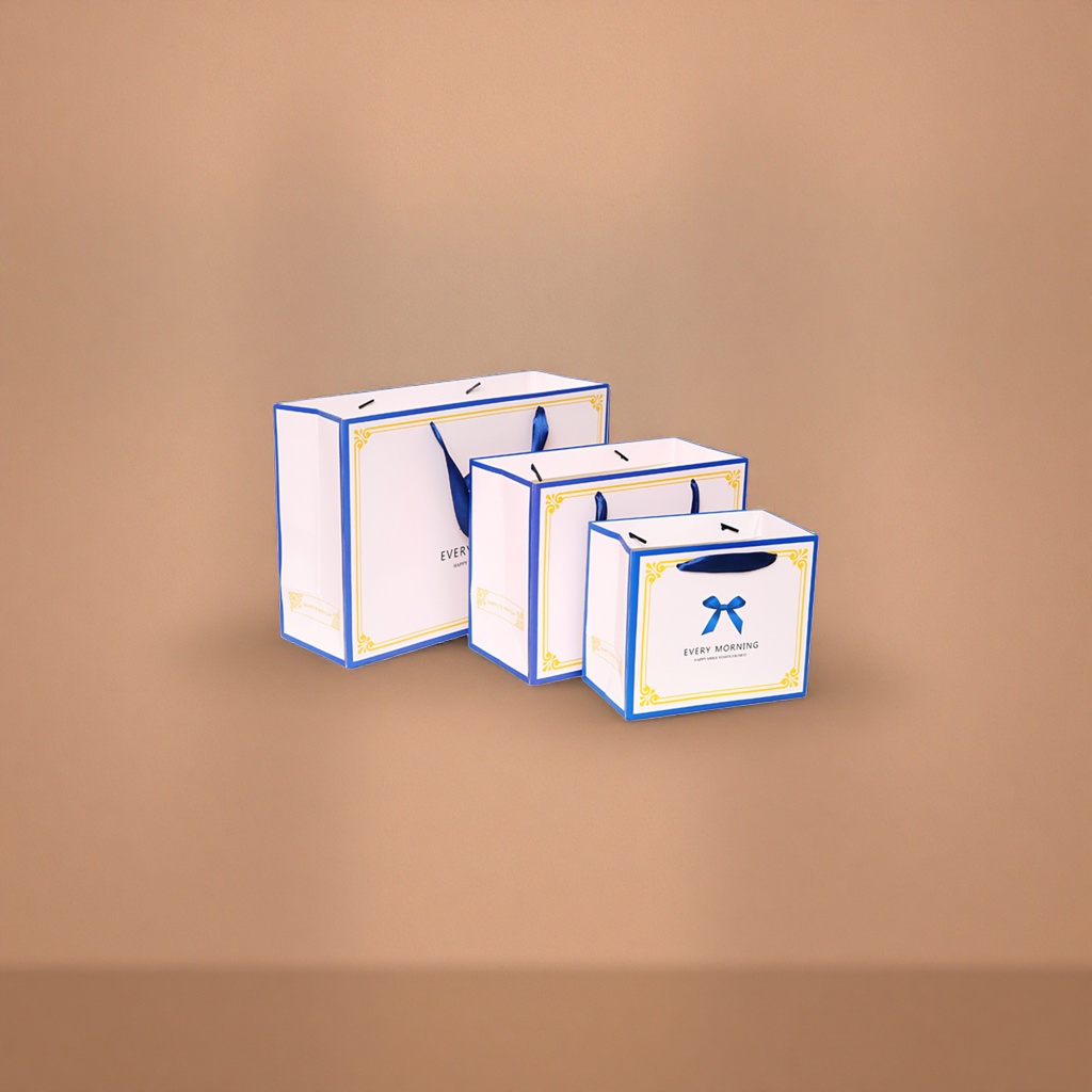 Blue border, white gift bag, thickened hand-held eco-friendly shopping bag, gift packaging bag Specification image