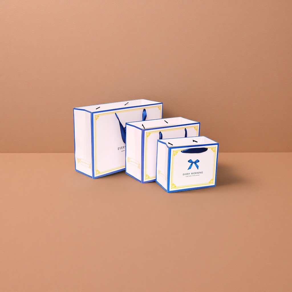Blue border, white gift bag, thickened hand-held eco-friendly shopping bag, gift packaging bag Application Scenario