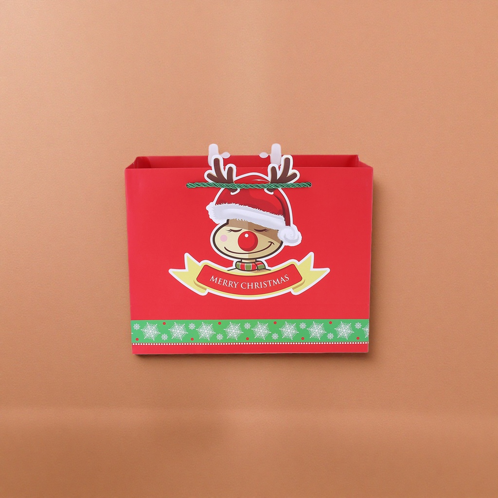 Red Christmas reindeer gift bag, large hand-held holiday packaging bag Specification image
