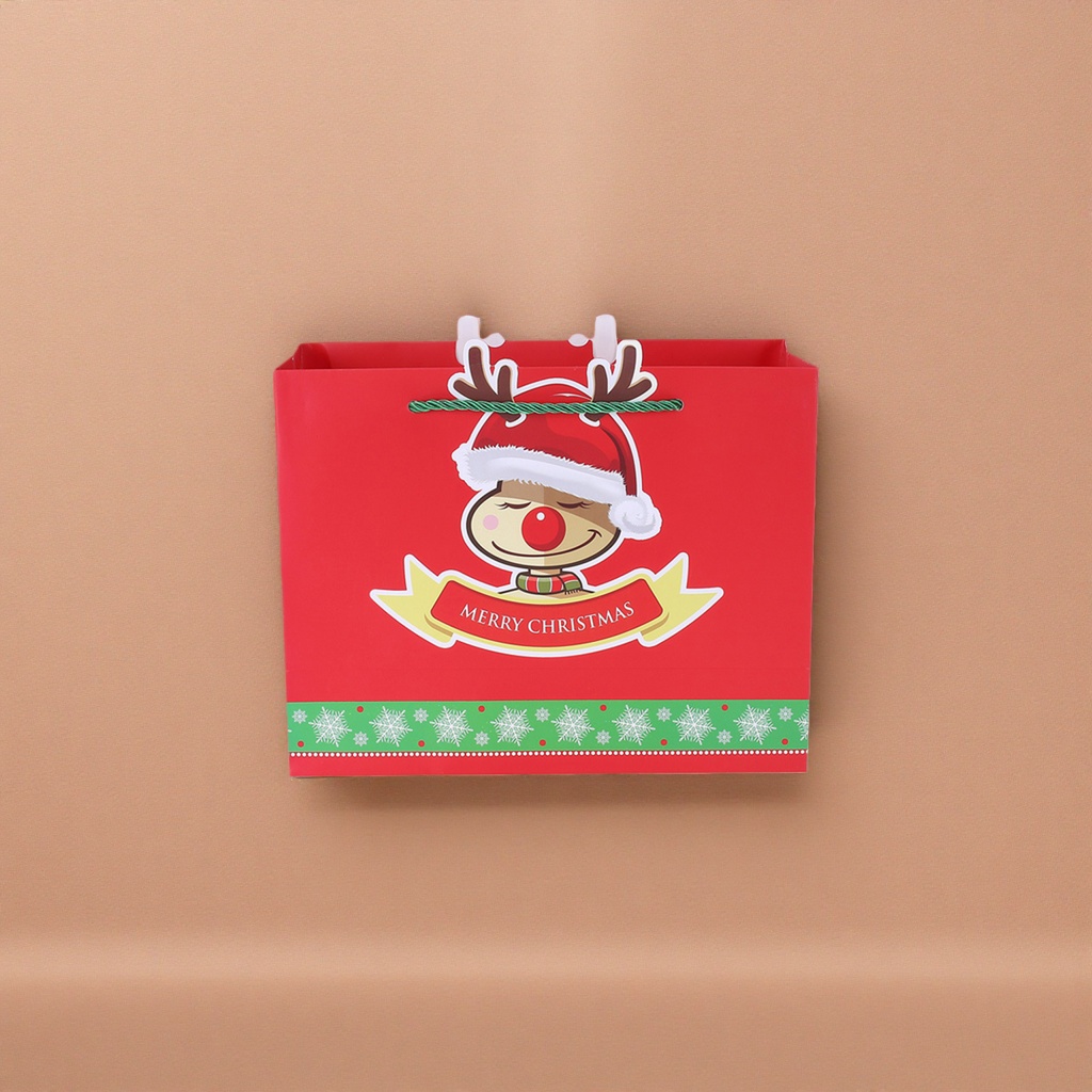 Red Christmas reindeer gift bag, large hand-held holiday packaging bag