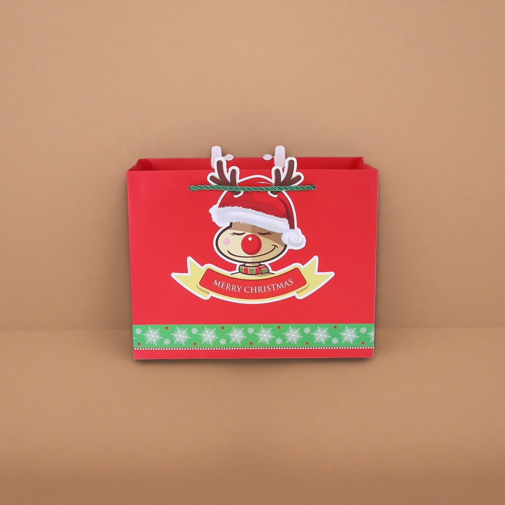 Red Christmas reindeer gift bag, large hand-held holiday packaging bag details Picture