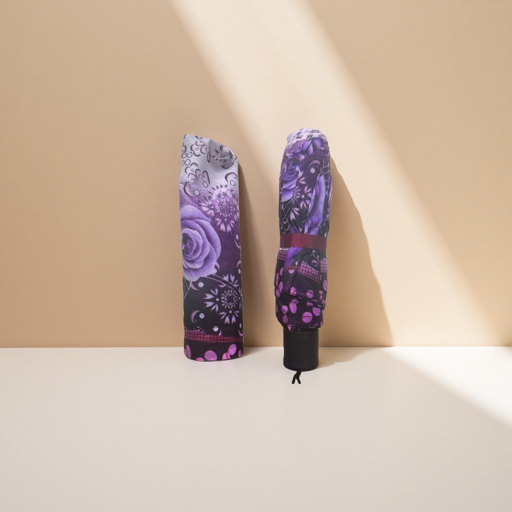 紫色花卉图案折叠伞细节图