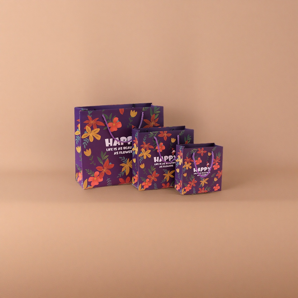Purple floral pattern gift bag, large hand-held eco-friendly paper bag, gift packaging bag Application Scenario