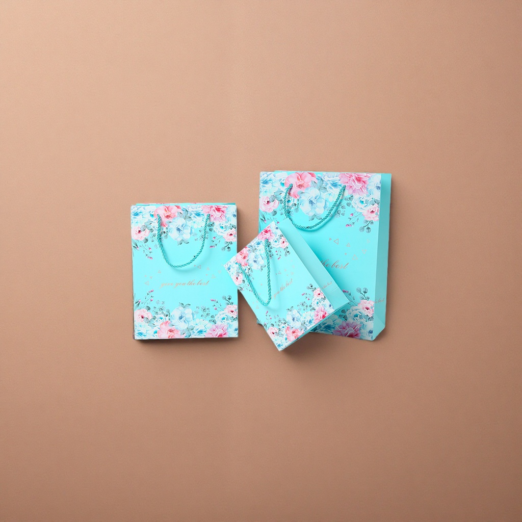 Blue floral pattern gift bag, large hand-held eco-friendly paper bag, gift packaging bag Application Scenario
