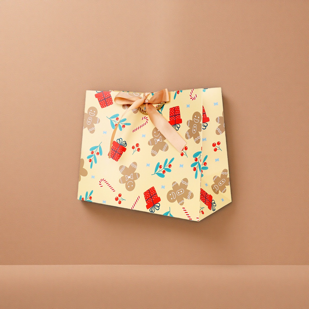 The beige Christmas-themed gift bag is beautifully packaged in a gift box and is suitable for giving as a gift during festivals