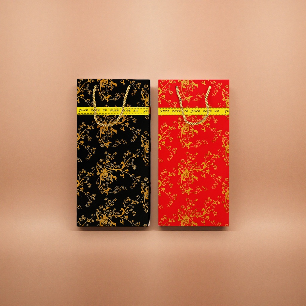 Black and gold patterned handbag, red and gold patterned handbag, fashionable two-color gift box packaging Specification image