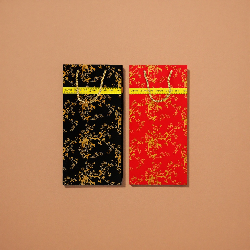 Black and gold patterned handbag, red and gold patterned handbag, fashionable two-color gift box packaging details Picture