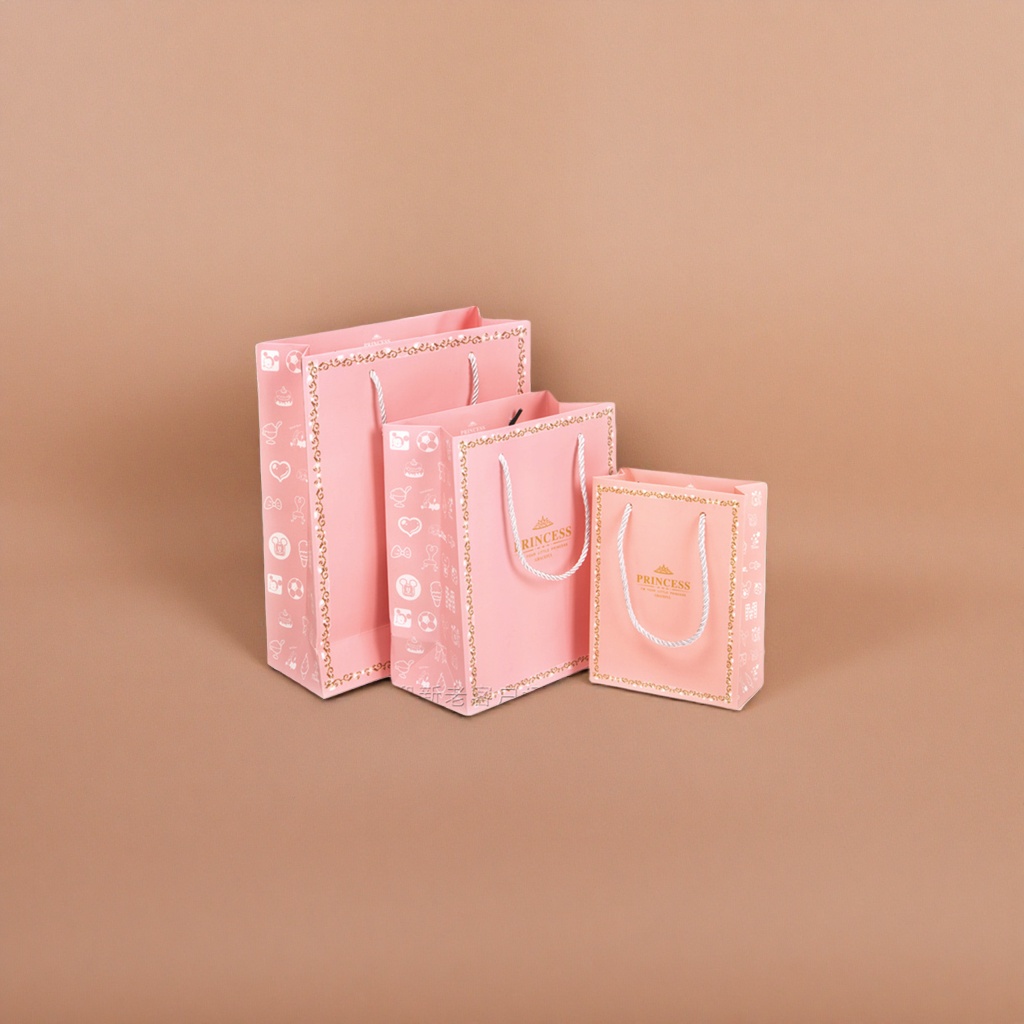 Pink gift bag, fashionable and simple hand-held paper bag, universal for festival and birthday packaging bags details Picture