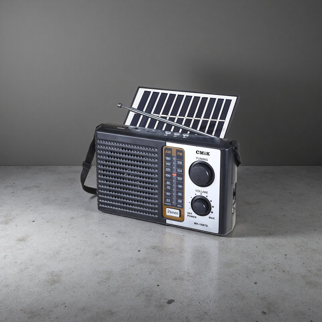 The black portable radio with a solar panel telescopic antenna has clear sound reception and long battery life Application Scenario