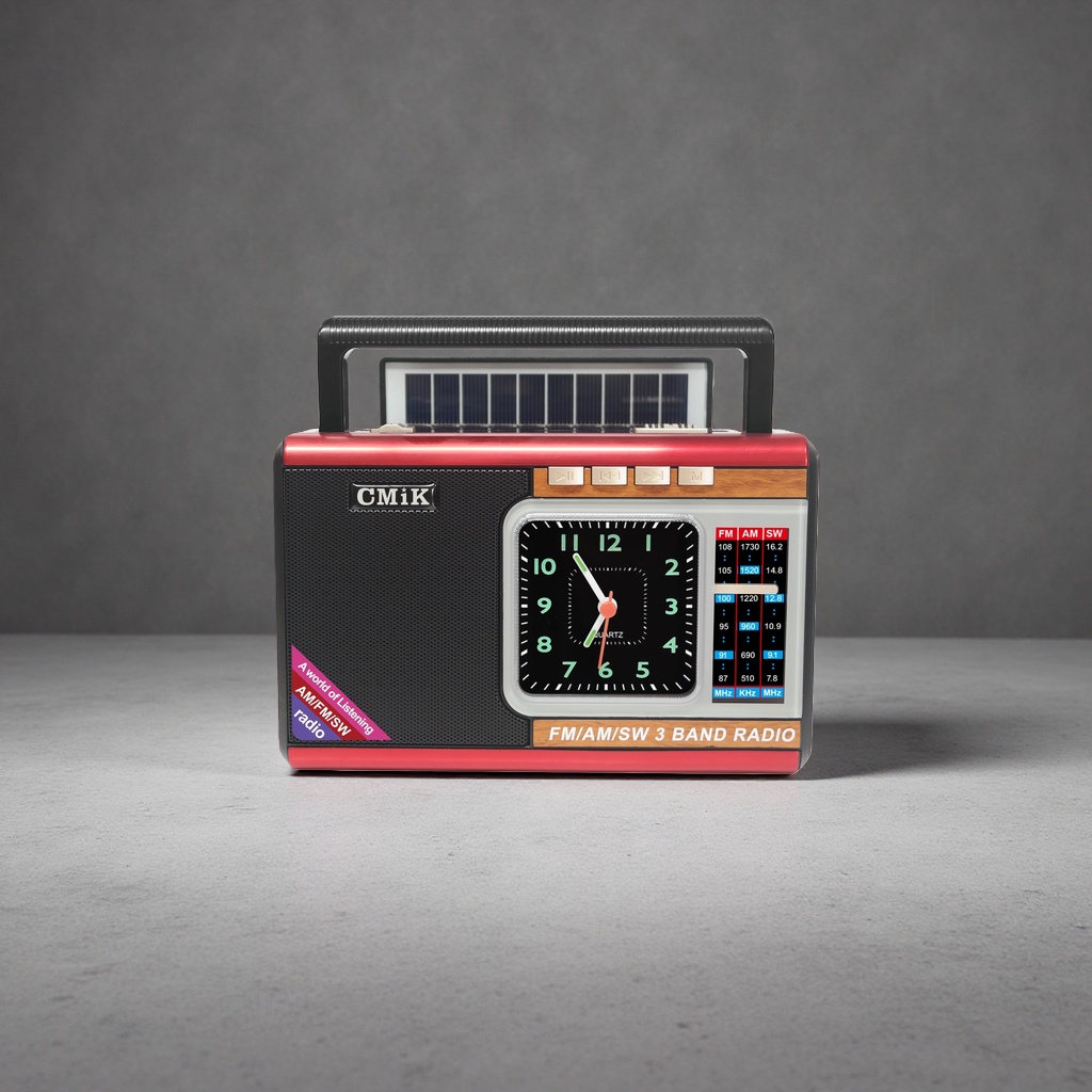 CMiK solar radio with red frame, black body, FM AM SW three-band analog clock Application Scenario