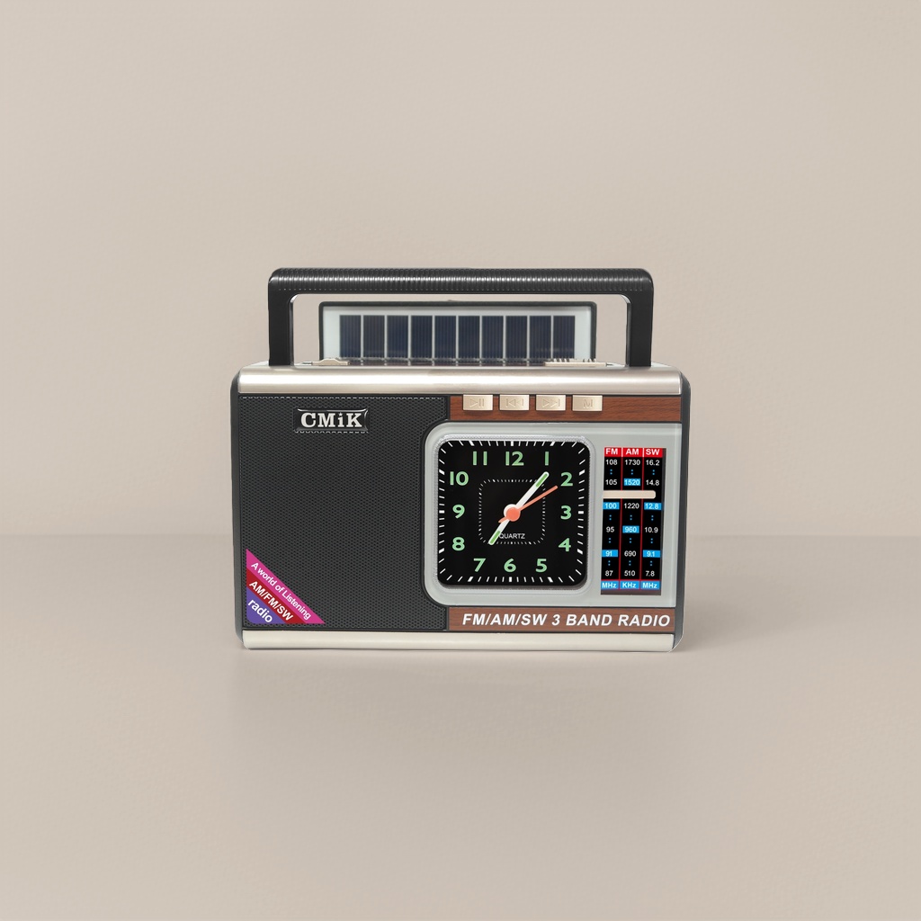 Black retro portable radio with solar panel analog clock and multi-functional receiving alarm clock Black retro portable radio with solar panel analog clock and multi-functional receiving alarm clock
