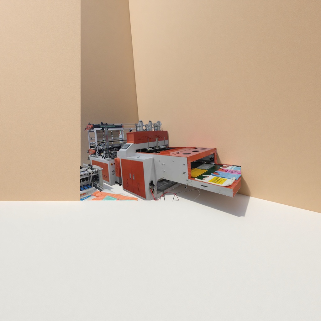 Orange and white striped plastic bag printing and packaging machine, automatic bag-making and sealing multi-functional equipment