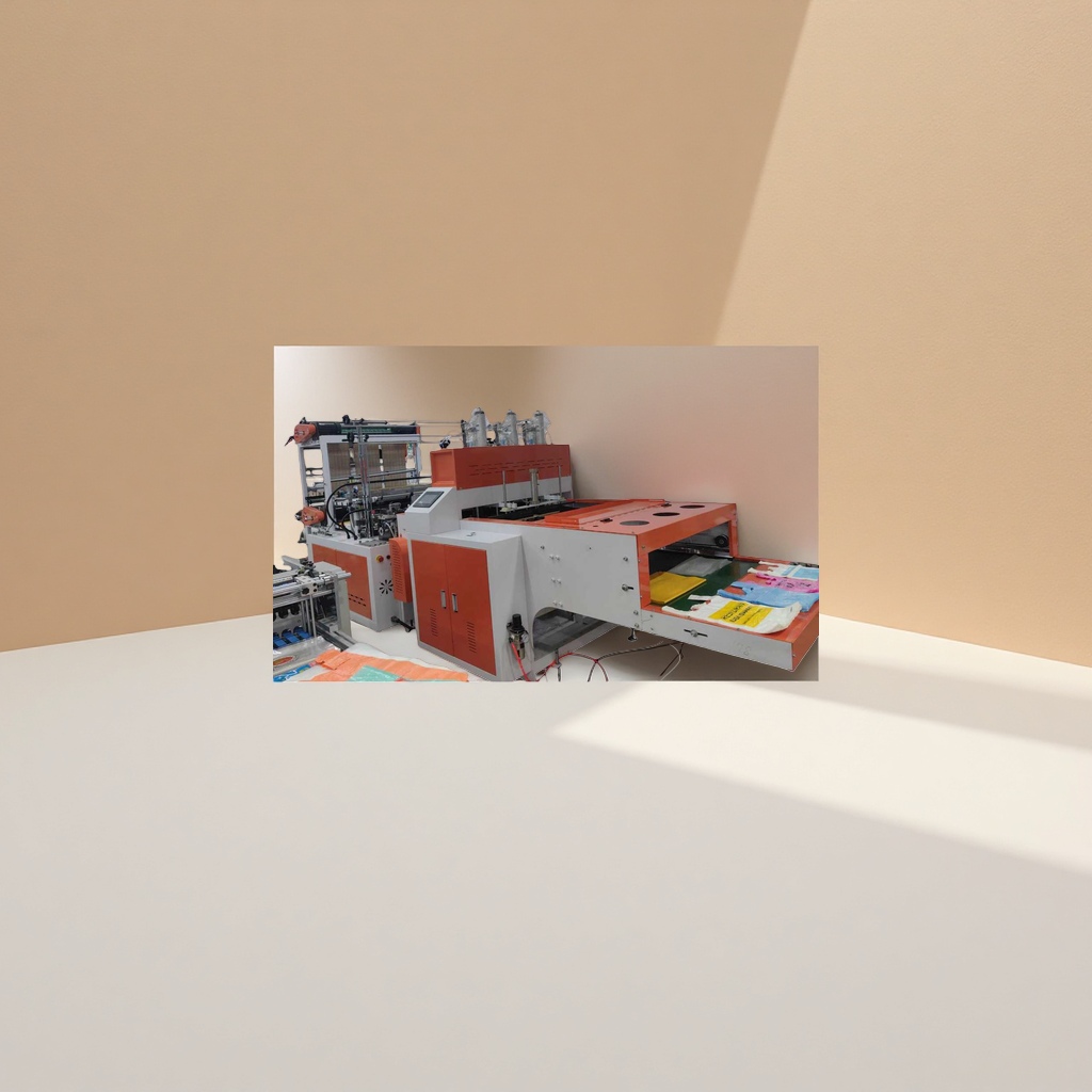 Orange and white striped plastic bag printing and packaging machine, automatic bag-making and sealing multi-functional equipment details Picture