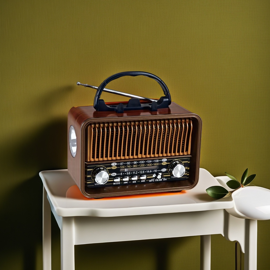 Brown vintage radio, old-fashioned wireless Bluetooth speaker, wooden shell, nostalgic sound effect details Picture