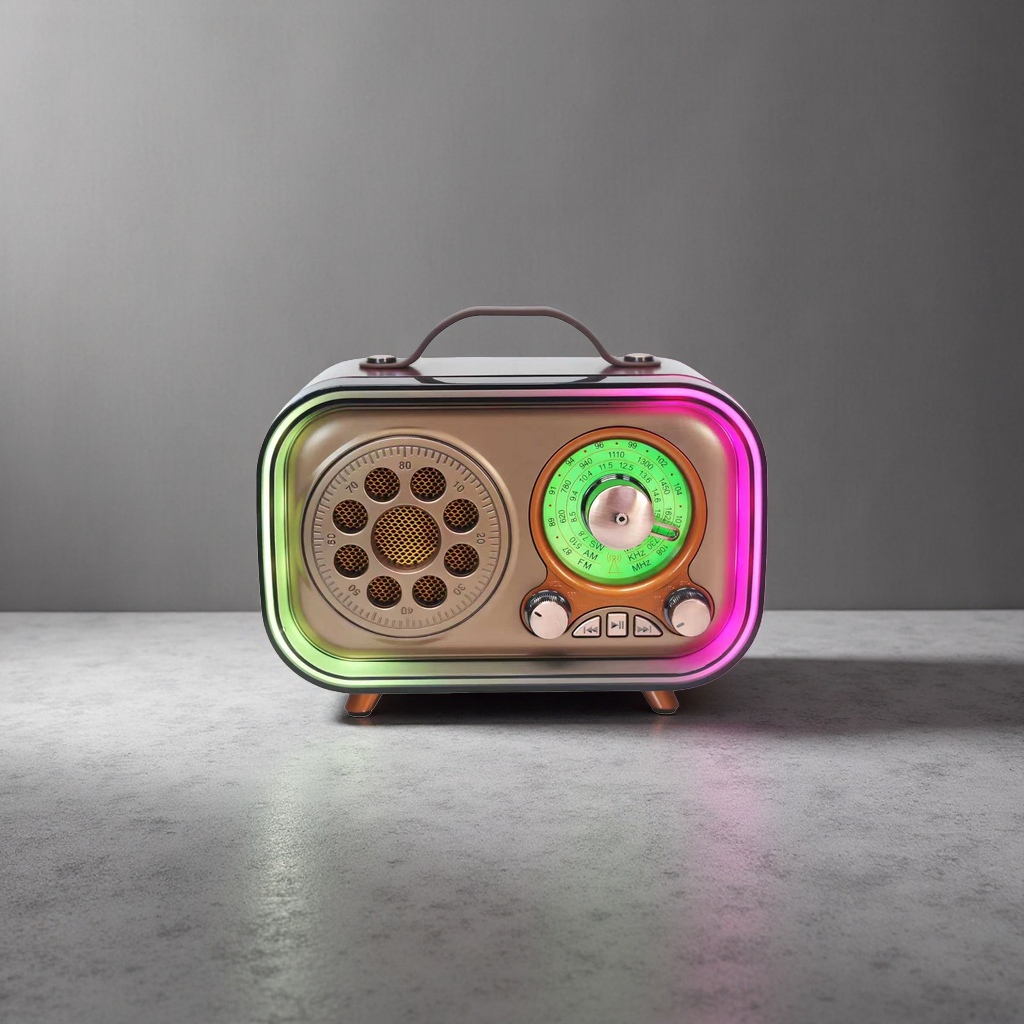 A portable desktop Bluetooth speaker with a wooden shell in a retro style Application Scenario