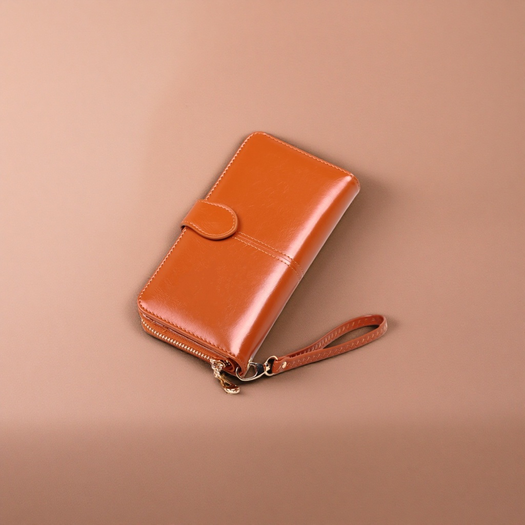 Brown genuine leather wallet, a simple business long wallet for men, made of calfskin details Picture