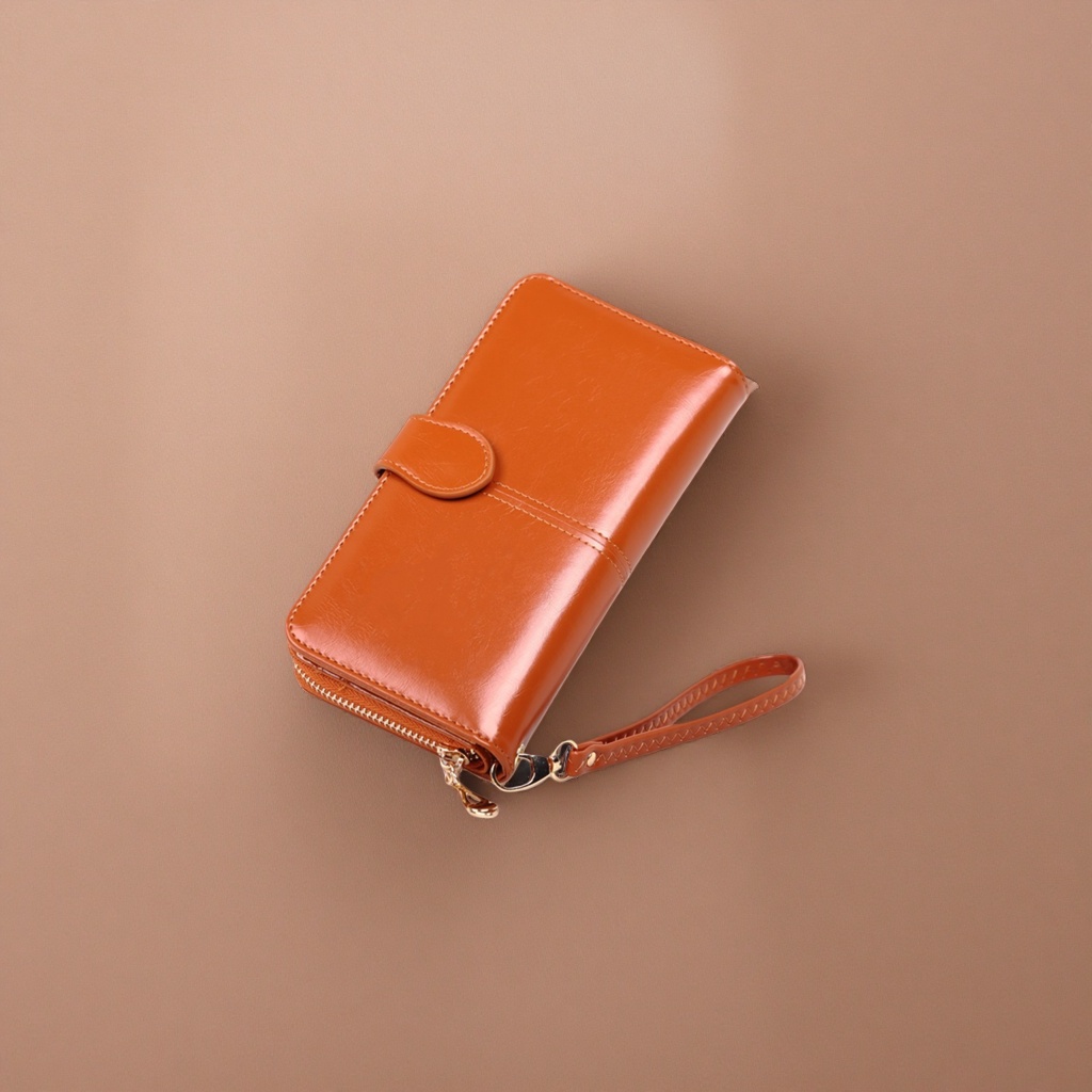 Brown genuine leather wallet, a simple business long wallet for men, made of calfskin Specification image