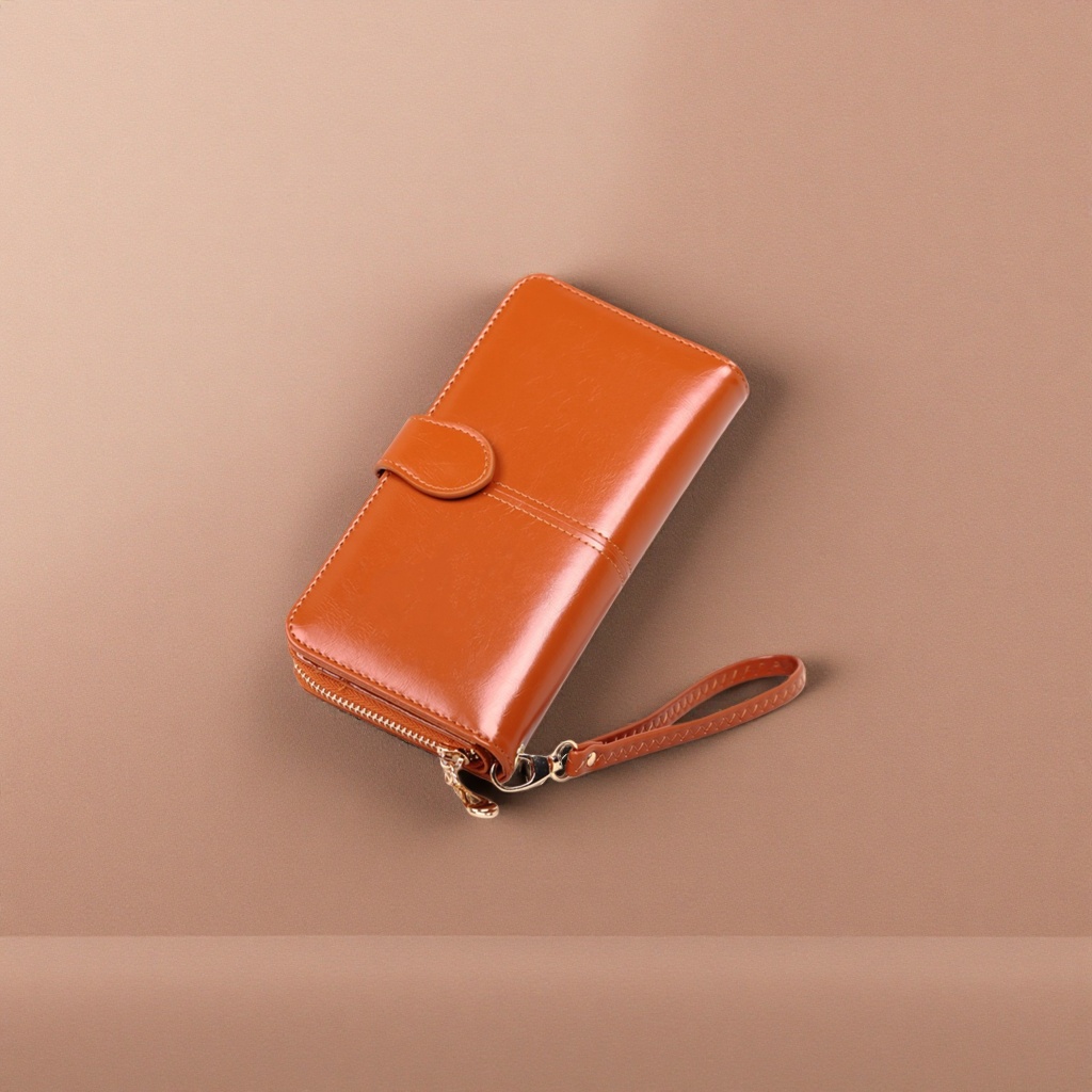 Brown genuine leather wallet, a simple business long wallet for men, made of calfskin
