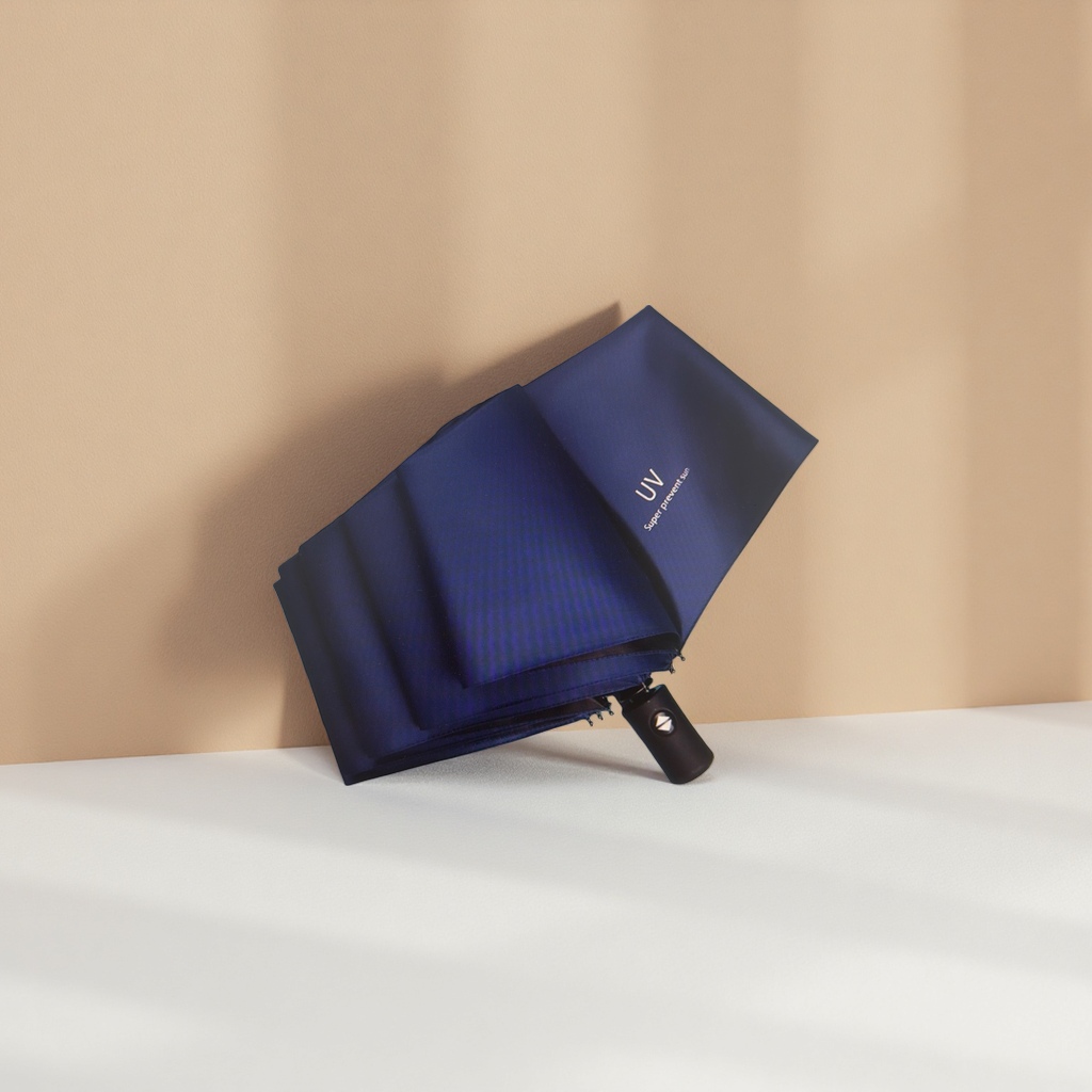 Azul oscuro protector solar sombrilla al aire libre portátil plegable sol lluvia doble uso