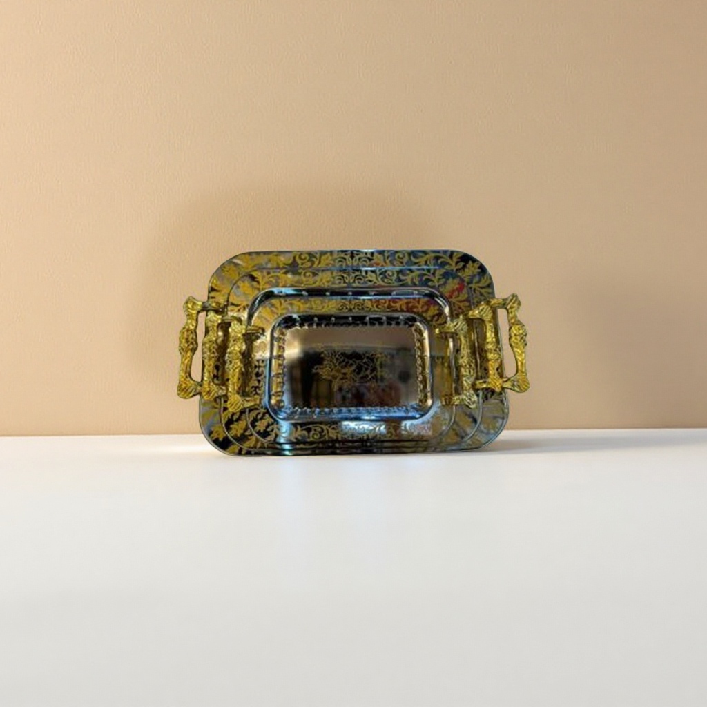 金色花纹陶瓷托盘家用客厅茶几收纳盘