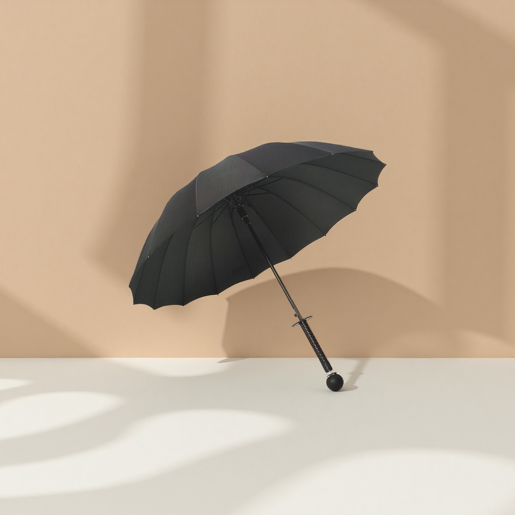 Negro 16 cuchillos de hueso paraguas a prueba de viento y protección solar sol y lluvia de doble uso portátil plegable automático abierto y cerrado