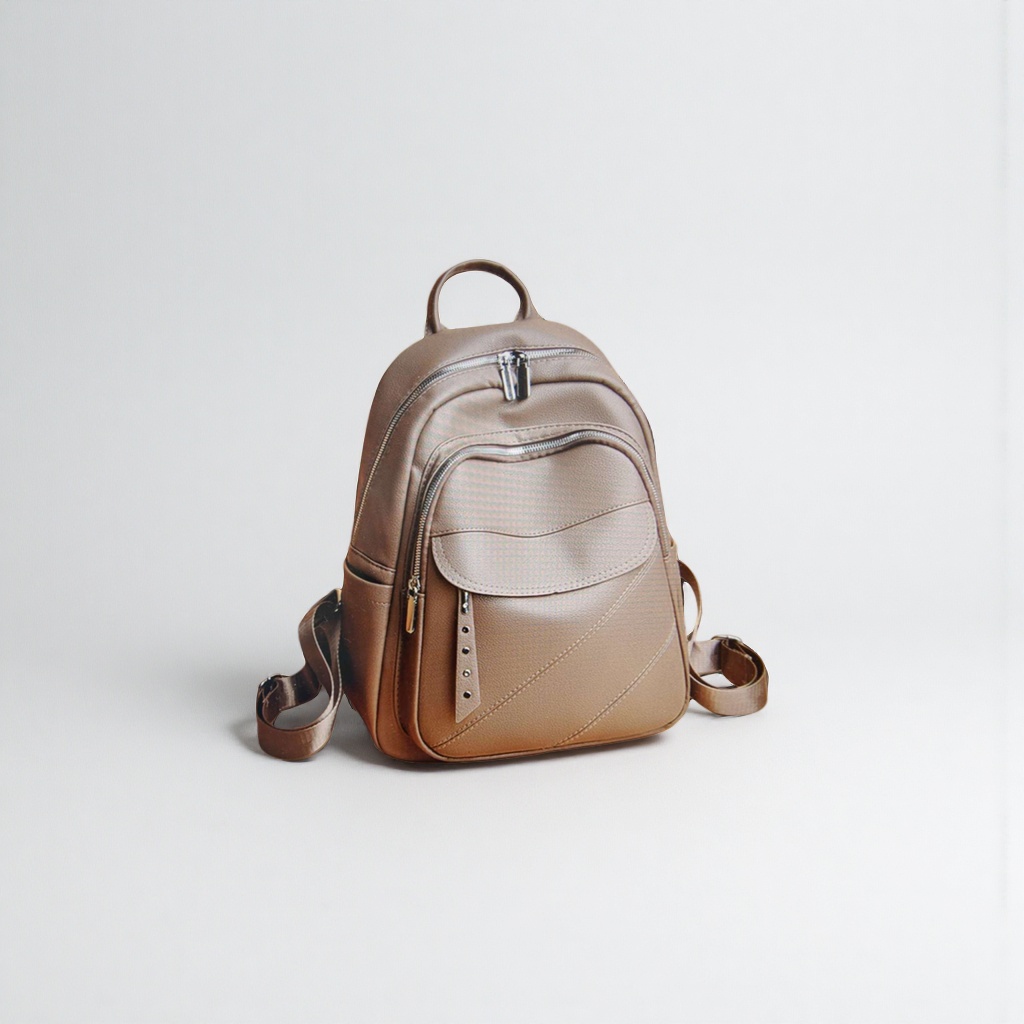 The beige leather backpack is simple and fashionable. It is a large-capacity, lightweight travel backpack for student commuting Specification image