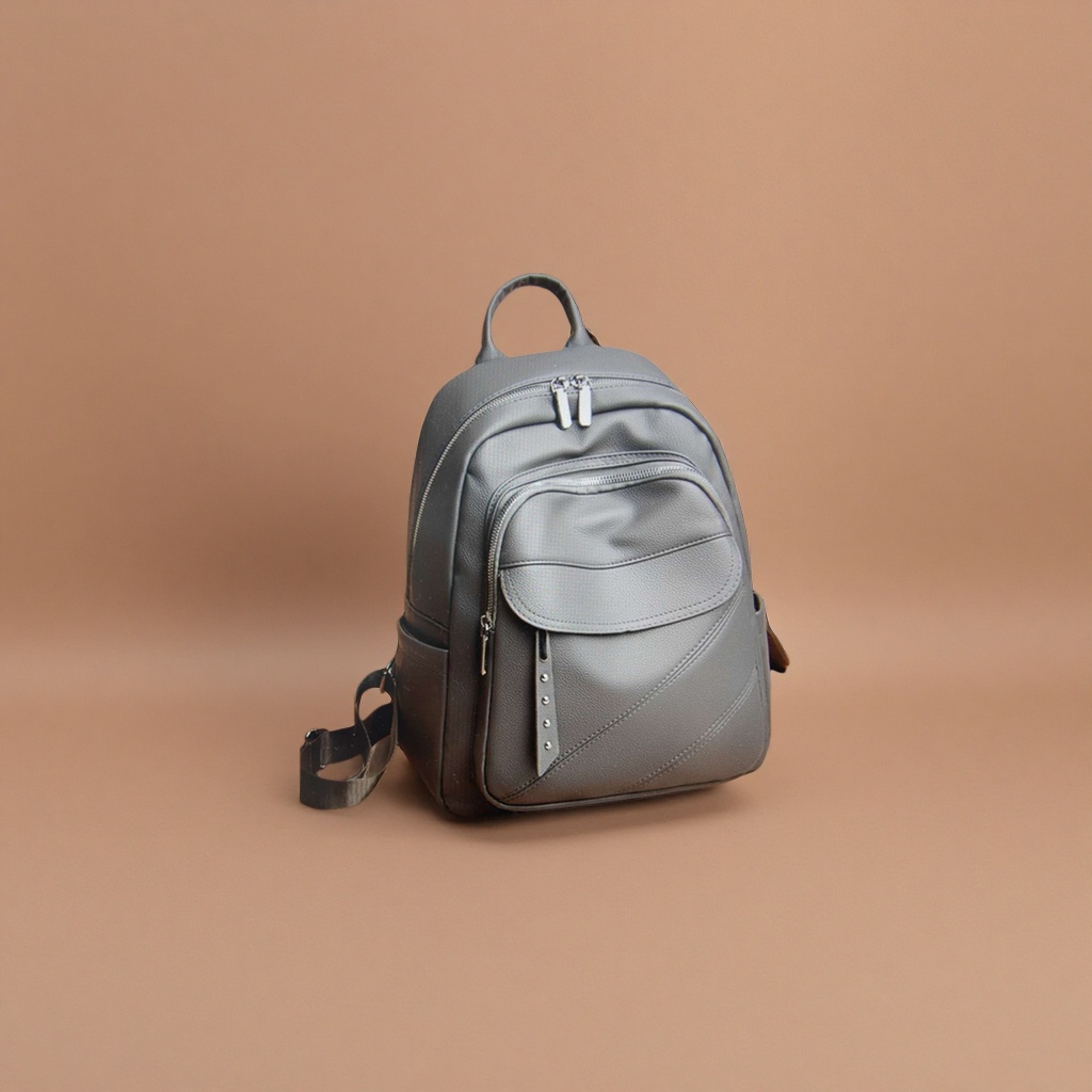 A simple, business-casual, large-capacity, lightweight student commuting backpack made of grey leather Application Scenario