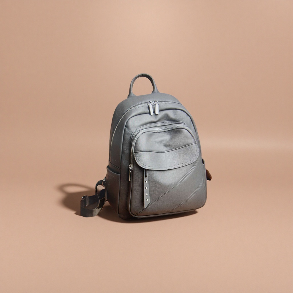 A simple, business-casual, large-capacity, lightweight student commuting backpack made of grey leather details Picture