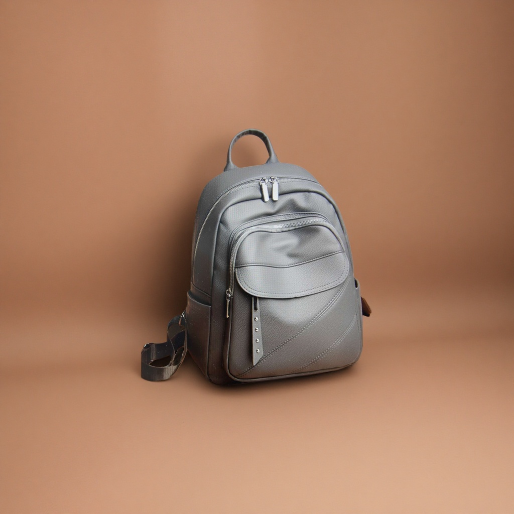 A simple, business-casual, large-capacity, lightweight student commuting backpack made of grey leather Specification image