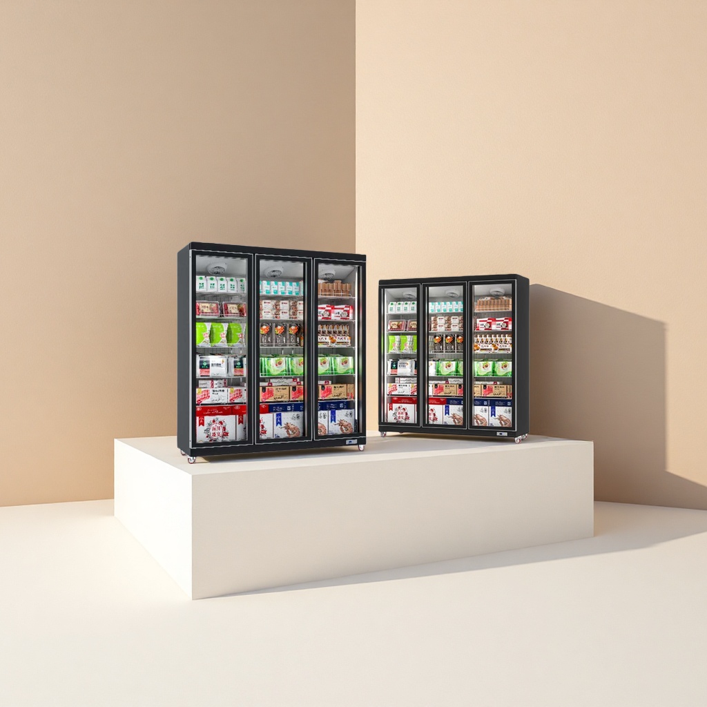 Black glass door commercial refrigeration cabinet 200L air-cooled, frost-free, energy-saving and quiet Application Scenario