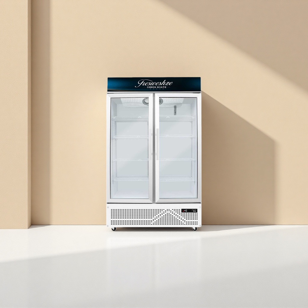 White double-door glass display cabinet, commercial refrigeration and preservation display cabinet, household kitchen freezer details Picture