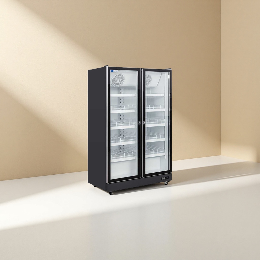 Black double-door glass display cabinet, commercial refrigeration and preservation display cabinet, household convenience store freezer details Picture