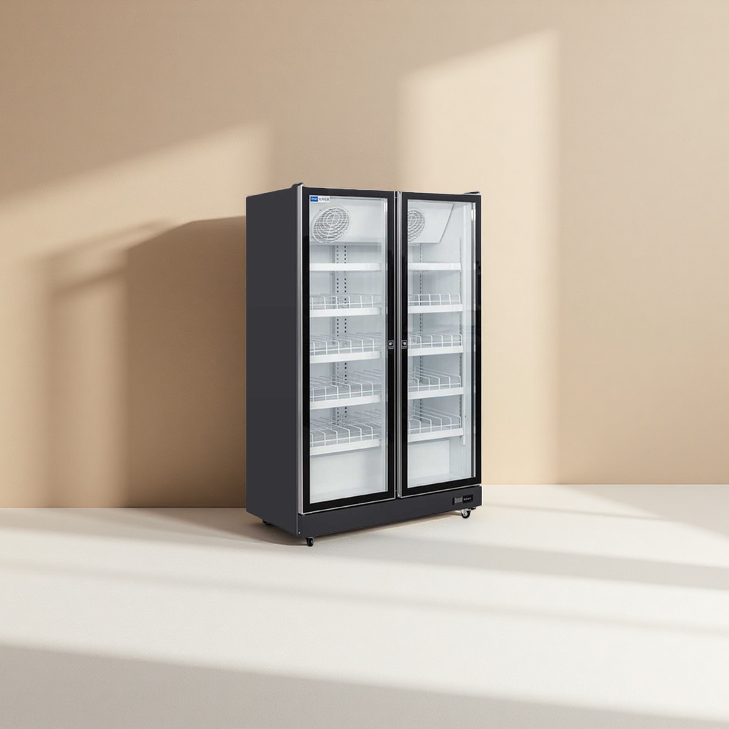 Black double-door glass display cabinet, commercial refrigeration and preservation display cabinet, household convenience store freezer Application Scenario