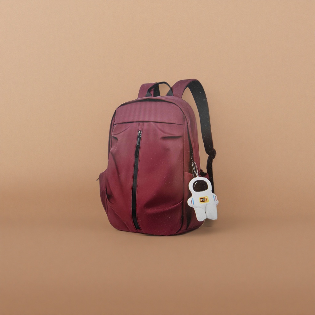 A fashionable and large-capacity student commuting and casual backpack in wine red Application Scenario