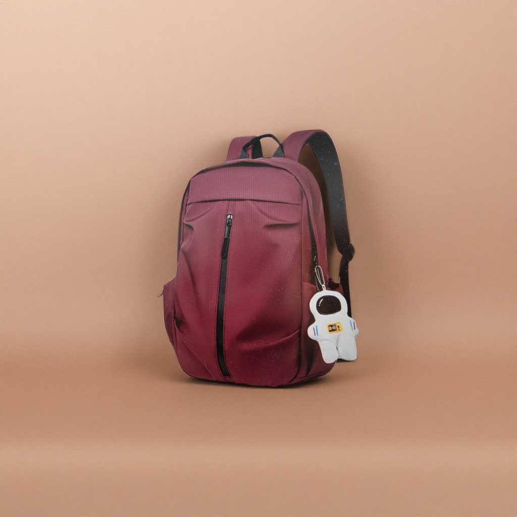 A fashionable and large-capacity student commuting and casual backpack in wine red