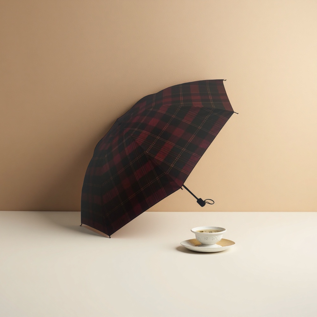 Red and black checkered umbrella for both sunny and rainy days, UV protection, sun protection and shade Specification image