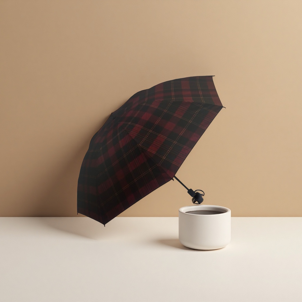 Red and black checkered umbrella for both sunny and rainy days, UV protection, sun protection and shade Application Scenario