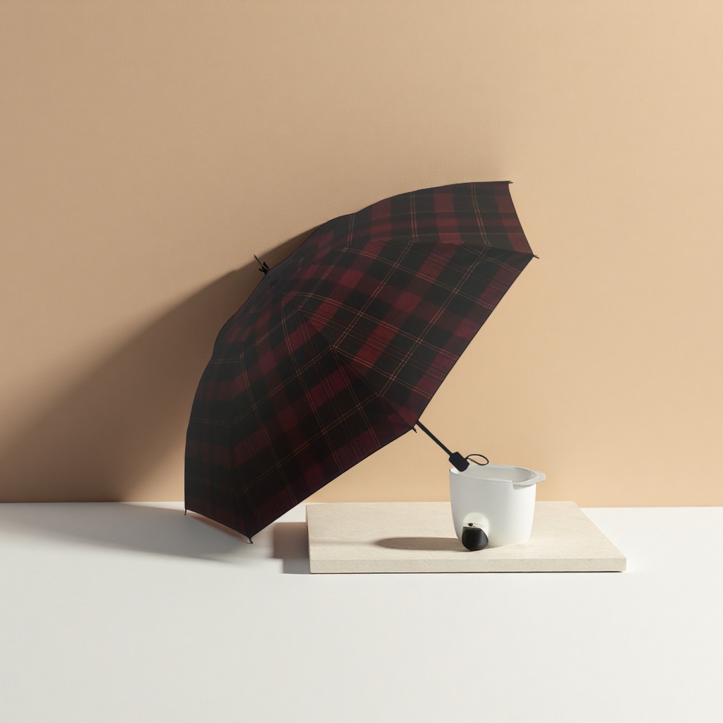 红黑格子晴雨两用伞 防紫外线防晒遮阳伞