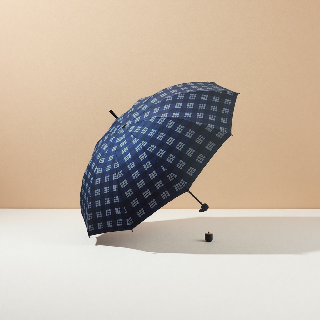 深蓝色格纹自动开合晴雨两用伞