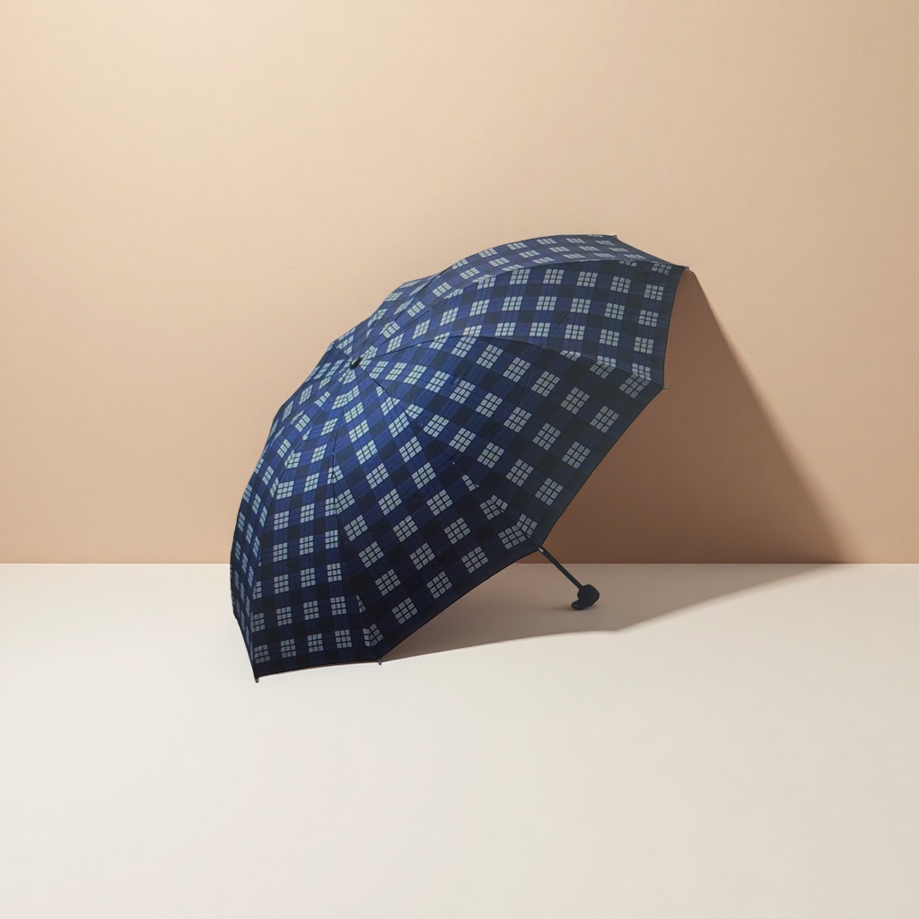A deep blue checkered automatic opening and closing umbrella for both weather and rain Specification image