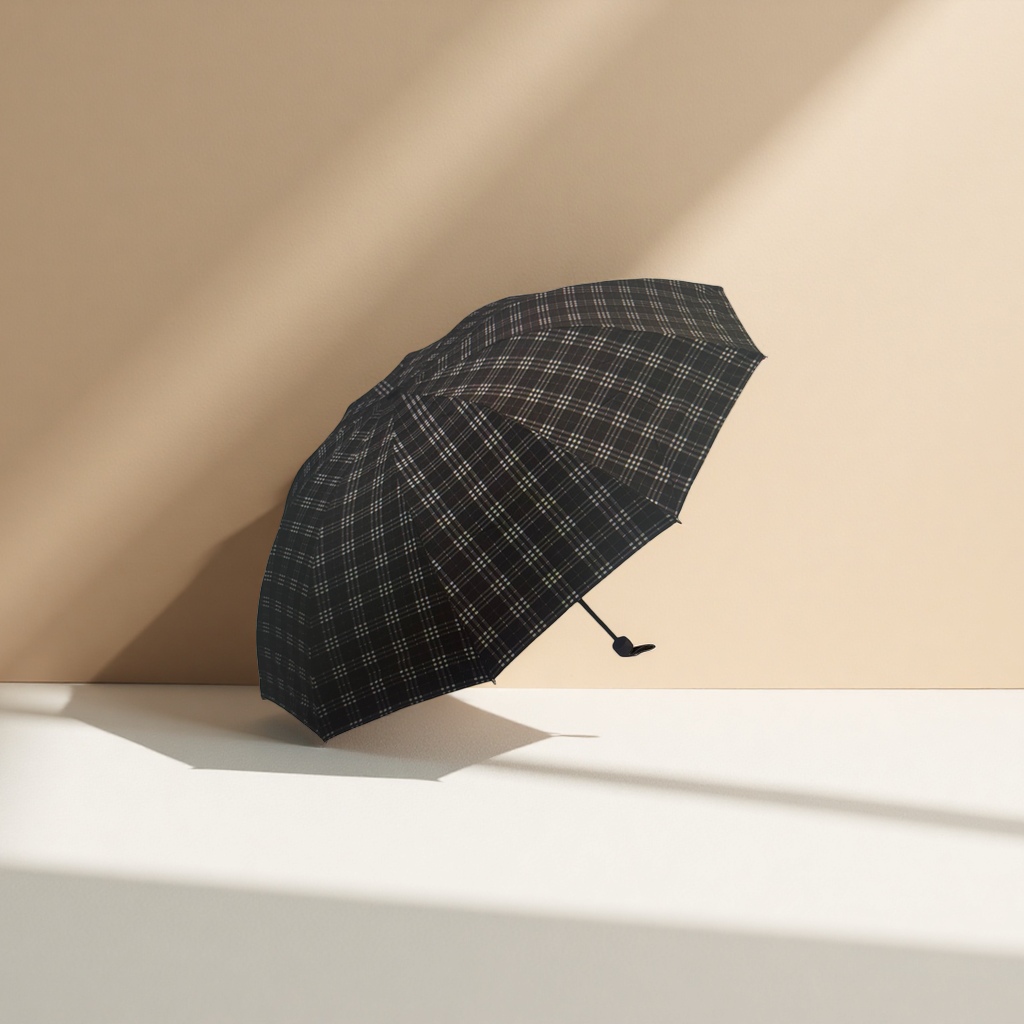 黑底白格雨伞细节图