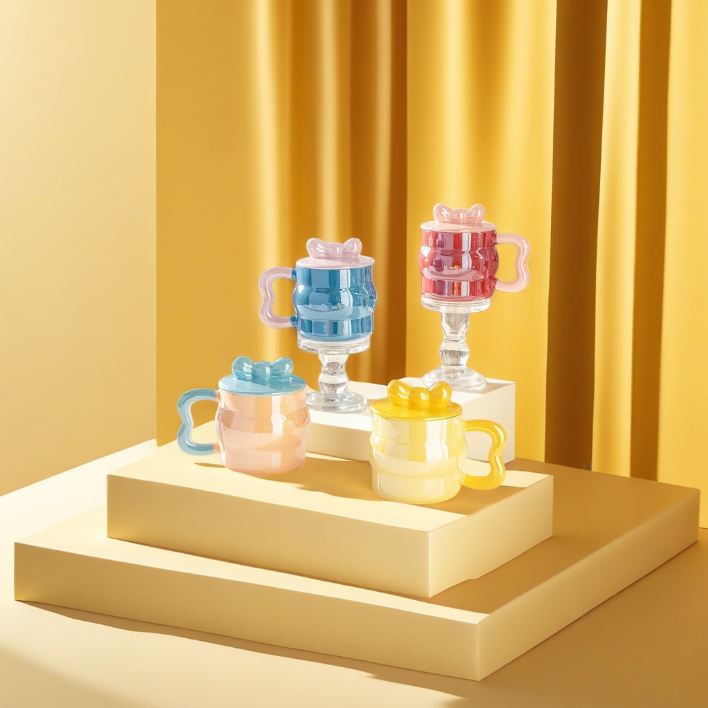 Colorful bow ceramic cups, high-temperature glazed anti-scald mugs, household and office water cups Colorful bow ceramic cups, high-temperature glazed anti-scald mugs, household and office water cups