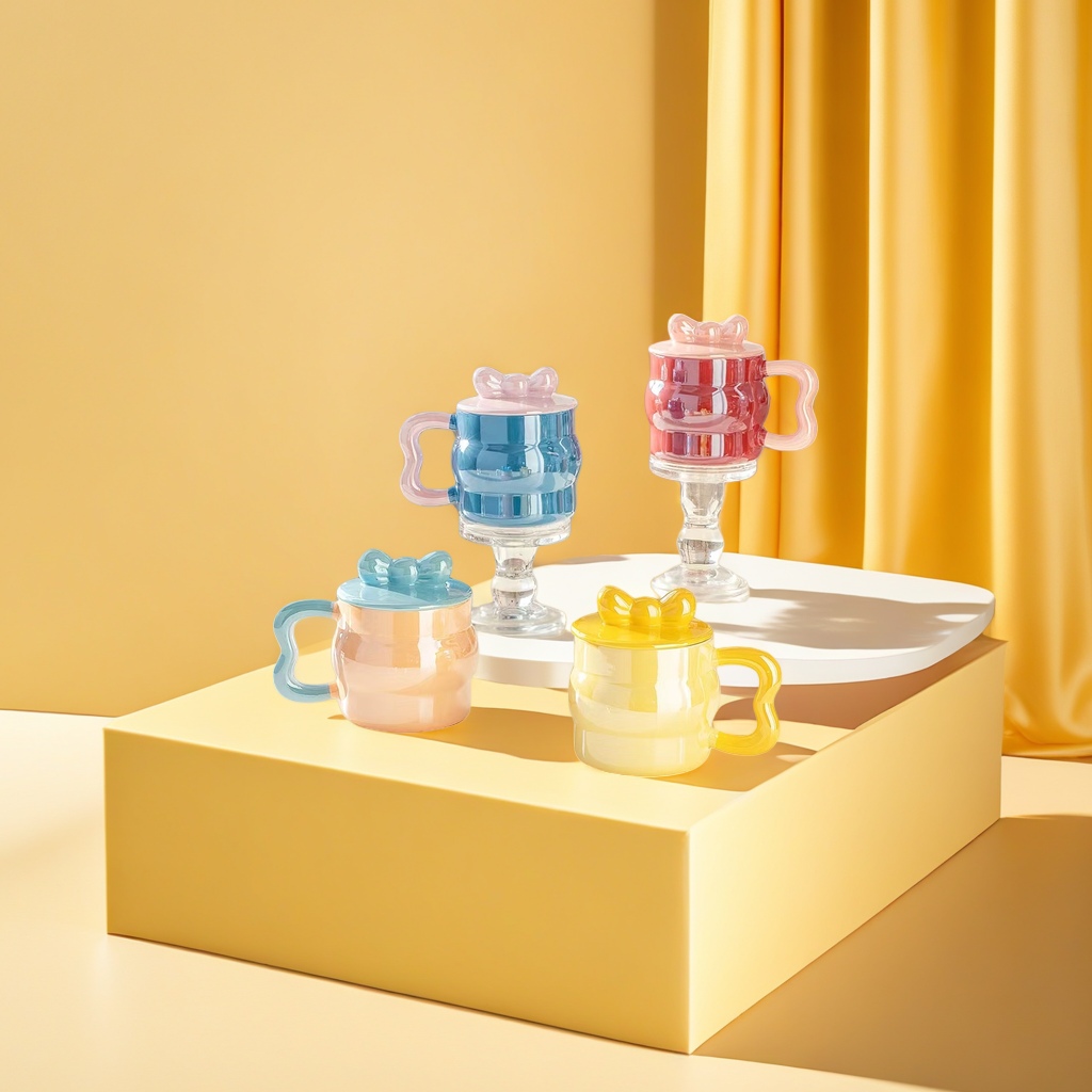 Colorful bow ceramic cups, high-temperature glazed anti-scald mugs, household and office water cups Specification image