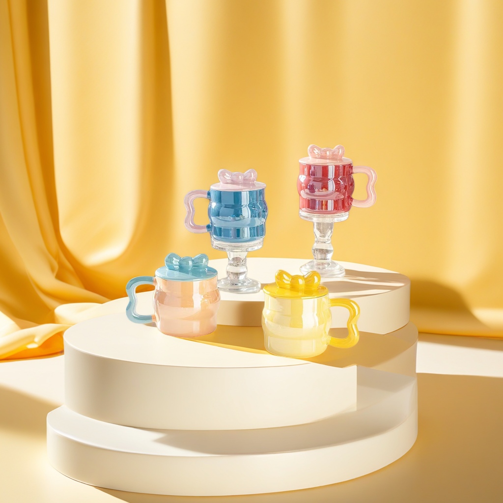 Colorful bow ceramic cups, high-temperature glazed anti-scald mugs, household and office water cups details Picture