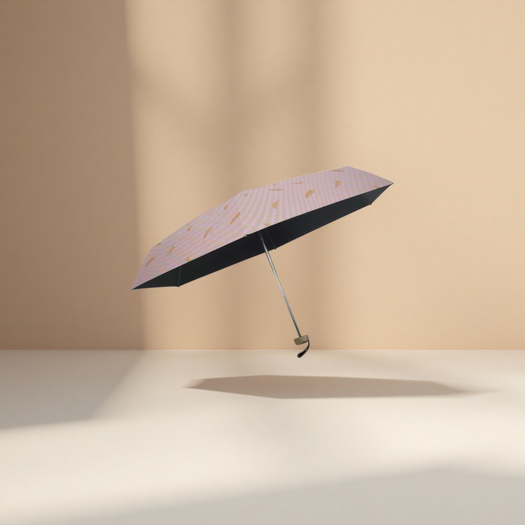 A pink umbrella with yellow patterns, suitable for both weather and rain, waterproof, sun-proof, lightweight and foldable for ladies Application Scenario
